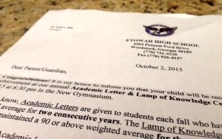 Select students received a letter in the mail inviting them to the Lamp of Knowledge Ceremony. The Lamp of Knowledge is for students who have achieved a 90 or above grade point average for two years.